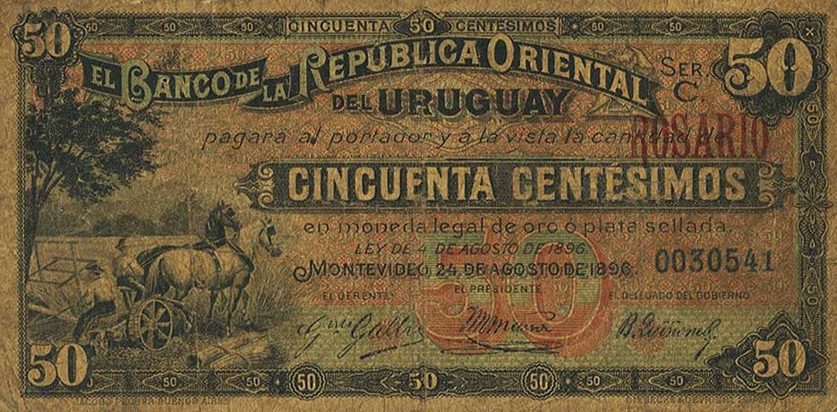 Front of Uruguay p2c: 50 Centesimos from 1896