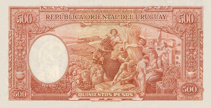 Back of Uruguay p32b: 500 Pesos from 1935