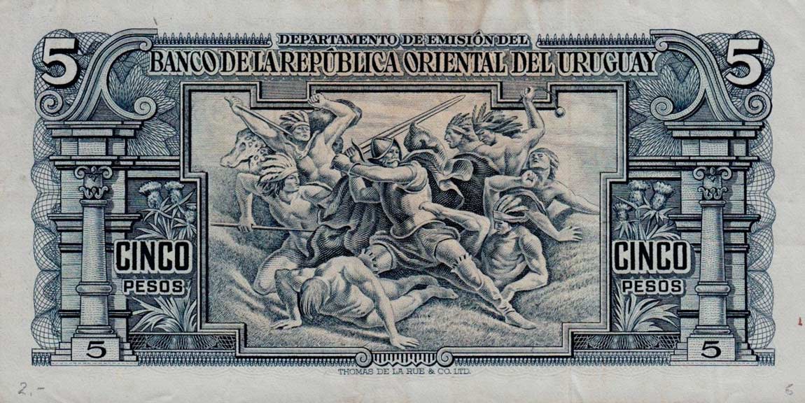 Back of Uruguay p36b: 5 Pesos from 1939