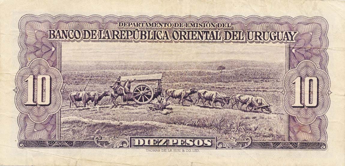 Back of Uruguay p37b: 10 Pesos from 1939