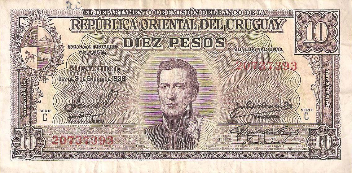 Front of Uruguay p37c: 10 Pesos from 1939
