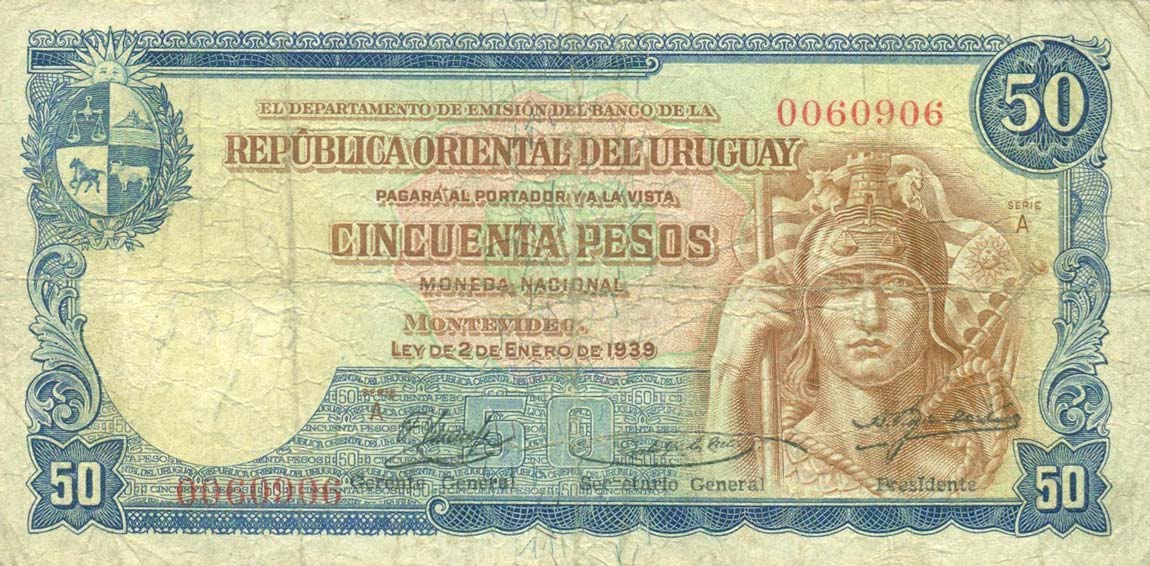 Front of Uruguay p38a: 50 Pesos from 1939