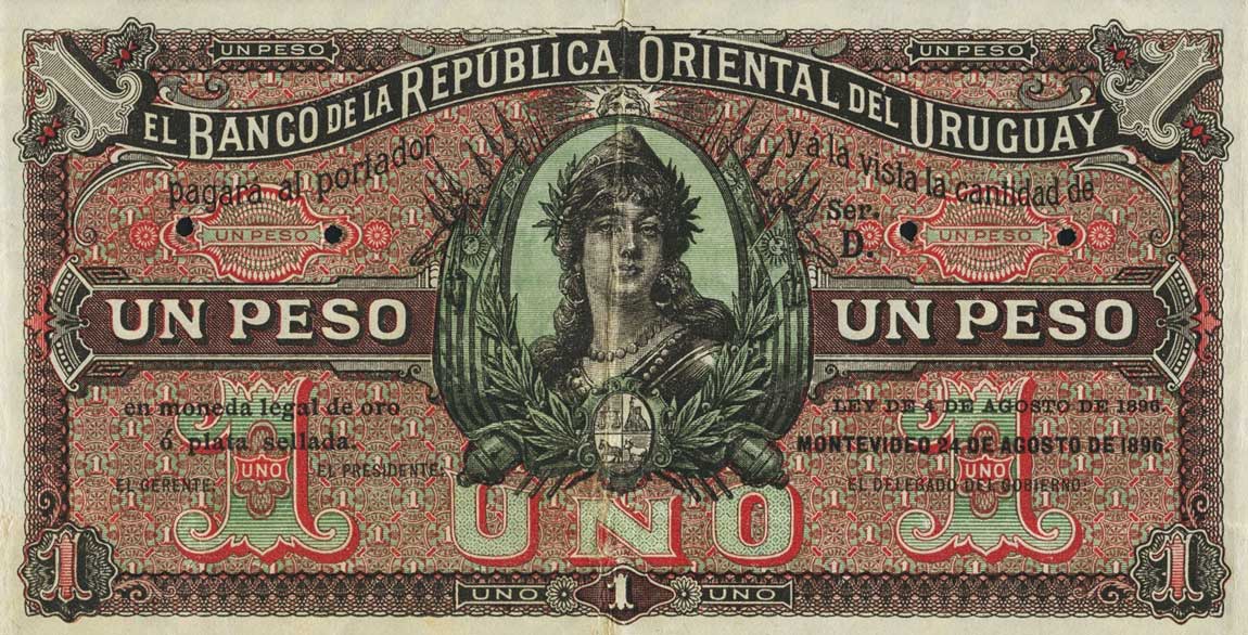 Front of Uruguay p3ct: 1 Peso from 1896