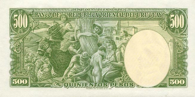 Back of Uruguay p40c: 500 Pesos from 1939