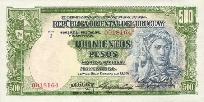 Front of Uruguay p40c: 500 Pesos from 1939