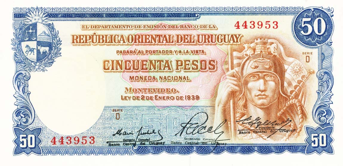 Front of Uruguay p42Aa: 50 Pesos from 1939