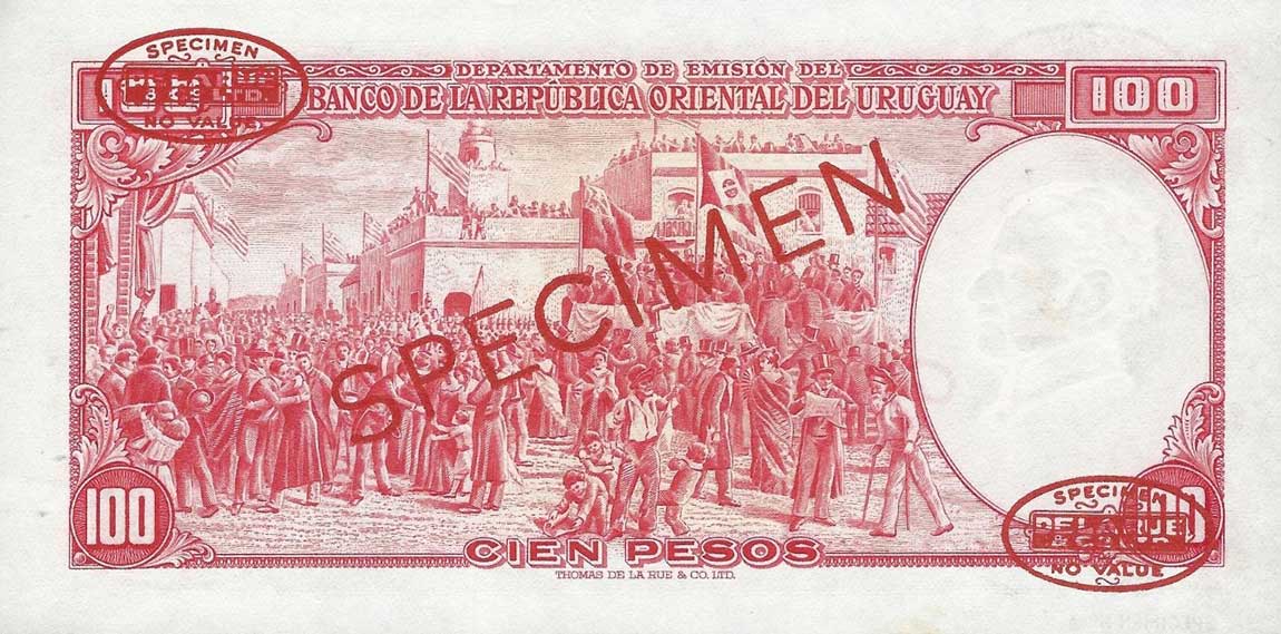 Back of Uruguay p43s: 100 Pesos from 1939