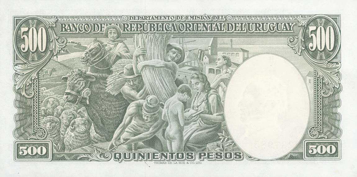 Back of Uruguay p44a: 500 Pesos from 1939