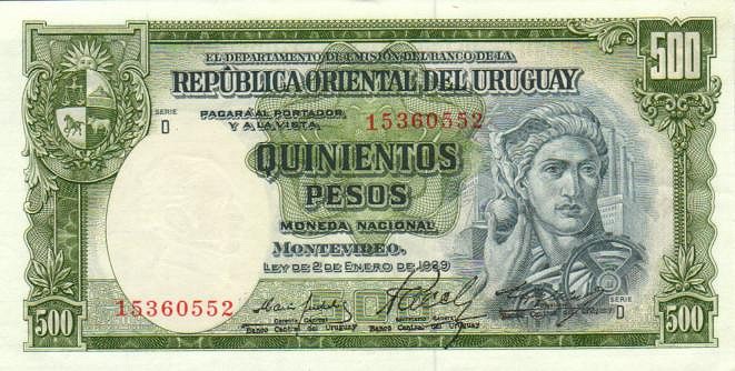 Front of Uruguay p44b: 500 Pesos from 1939