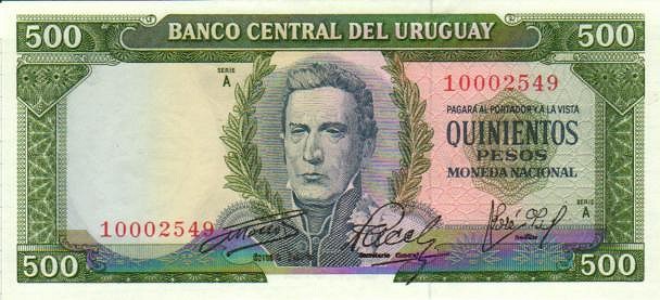 Front of Uruguay p48a: 500 Pesos from 1967