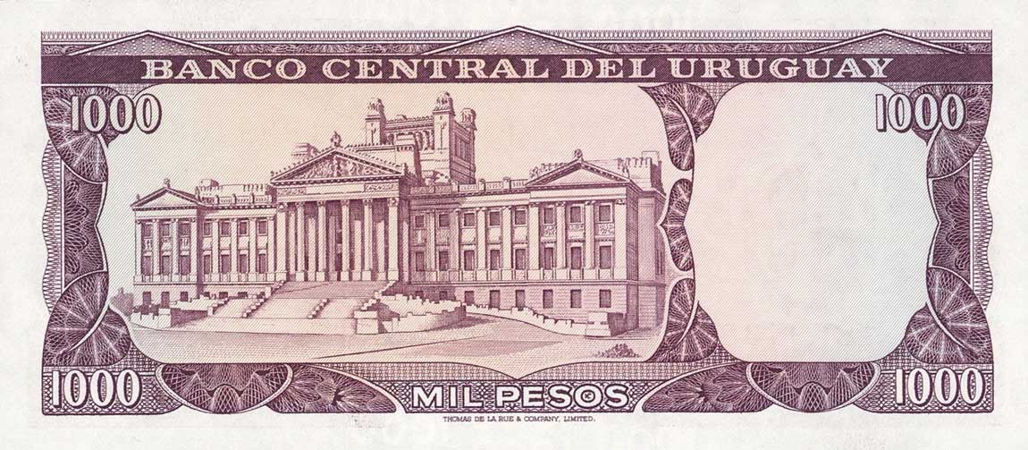 Back of Uruguay p49a: 1000 Pesos from 1967