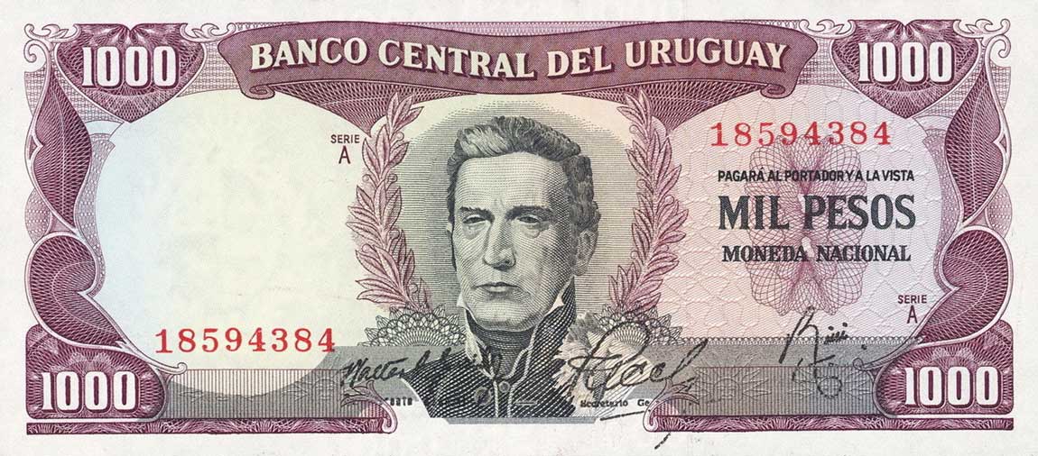 Front of Uruguay p49a: 1000 Pesos from 1967