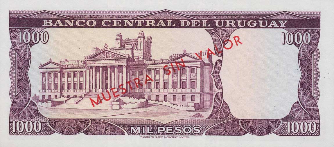 Back of Uruguay p49s: 1000 Pesos from 1967