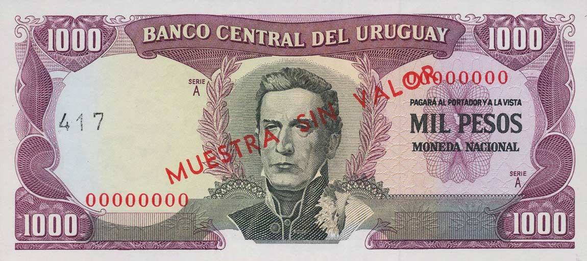 Front of Uruguay p49s: 1000 Pesos from 1967