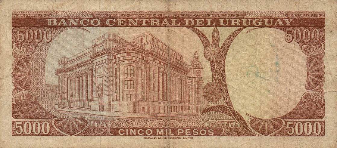 Back of Uruguay p50a: 5000 Pesos from 1967