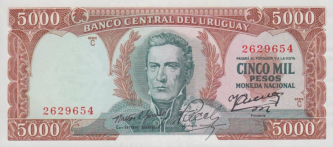 Front of Uruguay p50b: 5000 Pesos from 1967