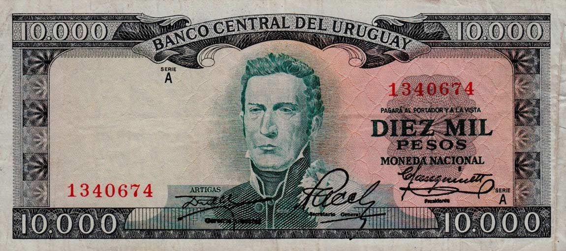 Front of Uruguay p51a: 10000 Pesos from 1967