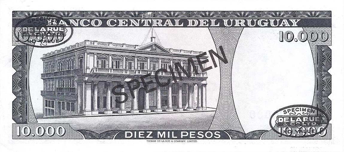 Back of Uruguay p51s: 10000 Pesos from 1967