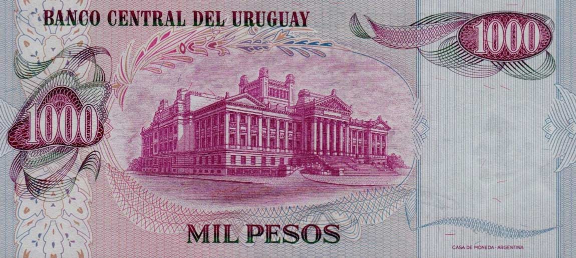 Back of Uruguay p52a: 1000 Pesos from 1974