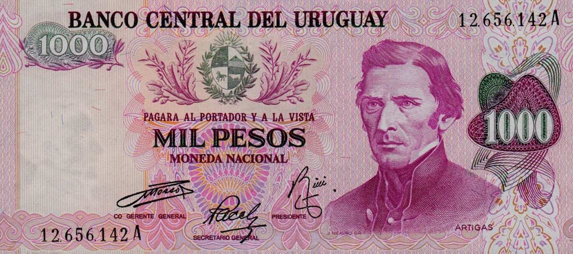 Front of Uruguay p52a: 1000 Pesos from 1974