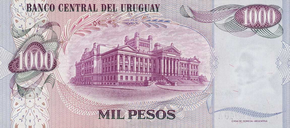 Back of Uruguay p52r: 1000 Pesos from 1974