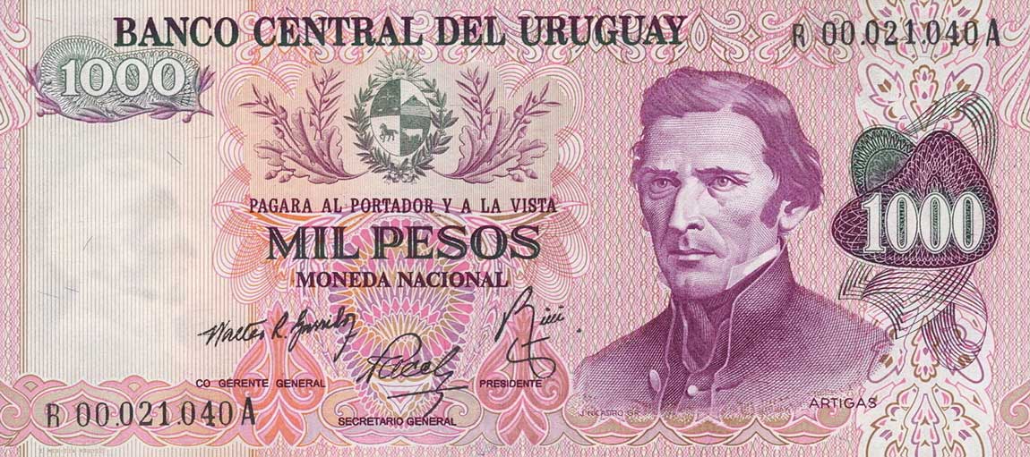 Front of Uruguay p52r: 1000 Pesos from 1974