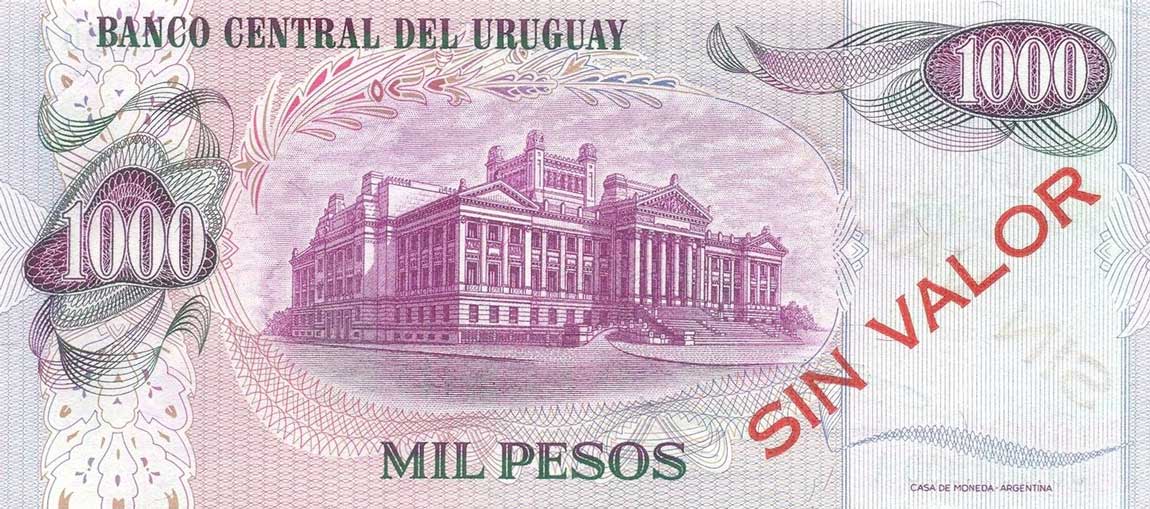 Back of Uruguay p52s: 1000 Pesos from 1974