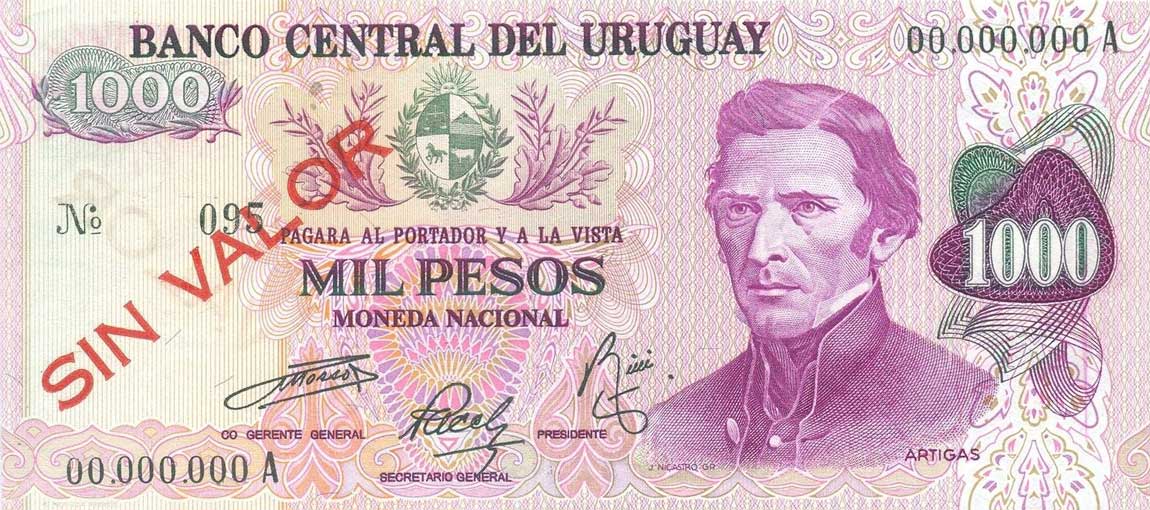 Front of Uruguay p52s: 1000 Pesos from 1974