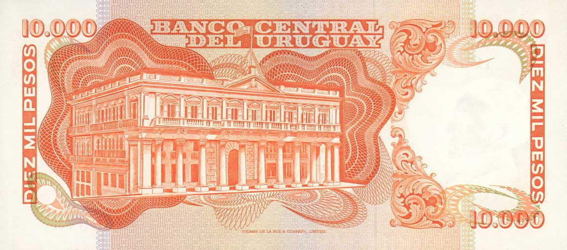 Back of Uruguay p53c: 10000 Pesos from 1974