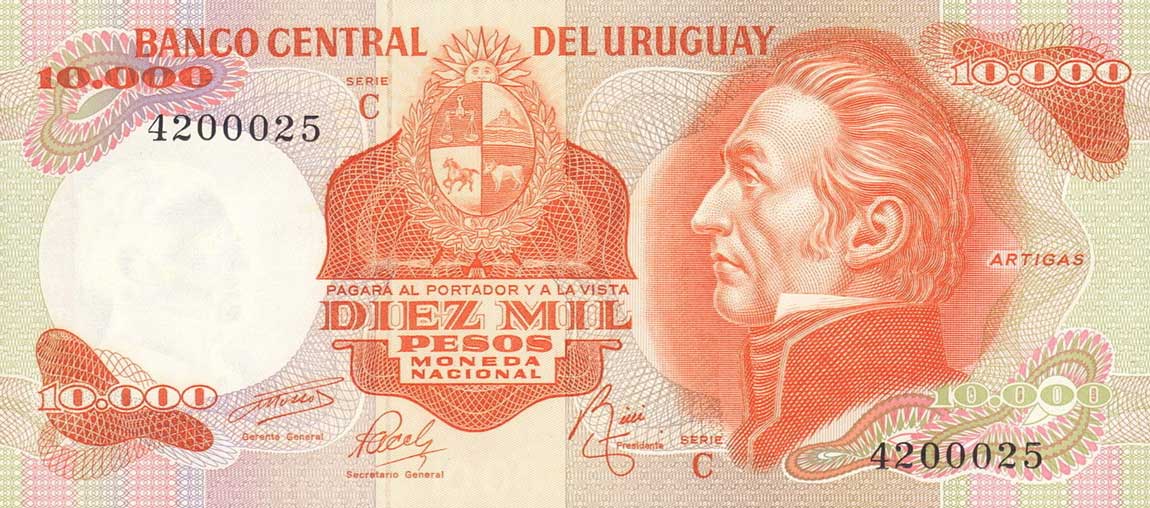 Front of Uruguay p53c: 10000 Pesos from 1974