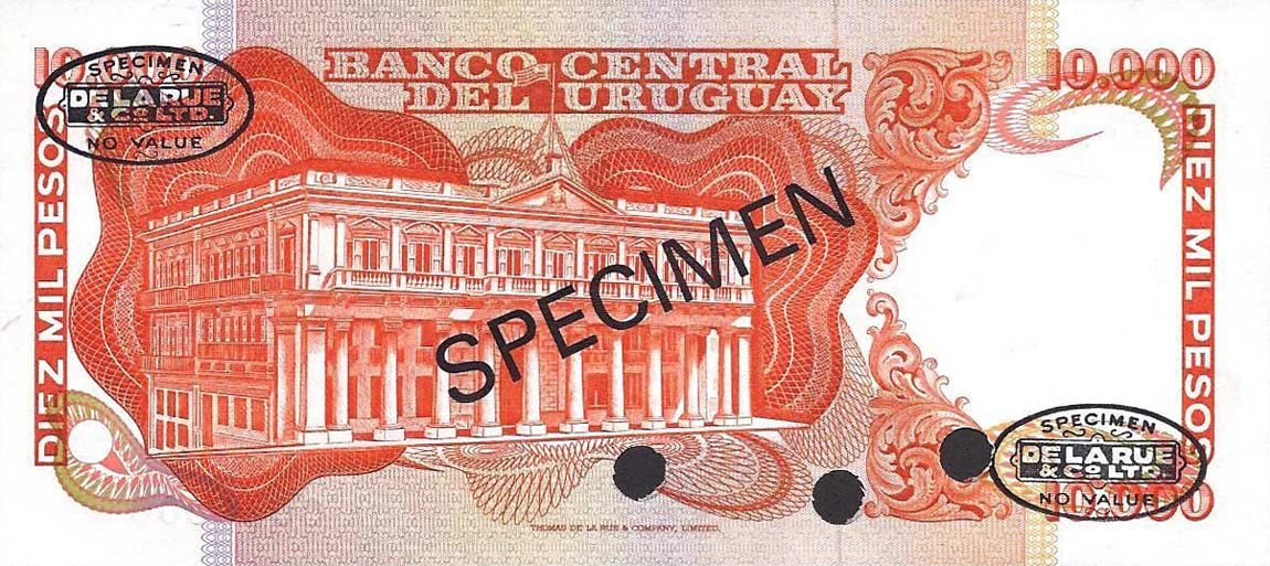 Back of Uruguay p53s: 10000 Pesos from 1974