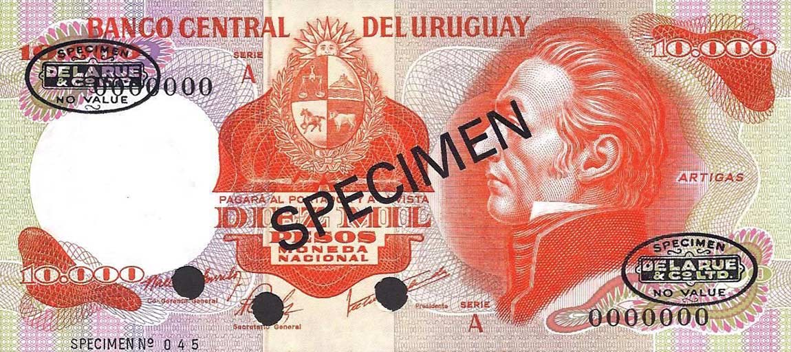 Front of Uruguay p53s: 10000 Pesos from 1974