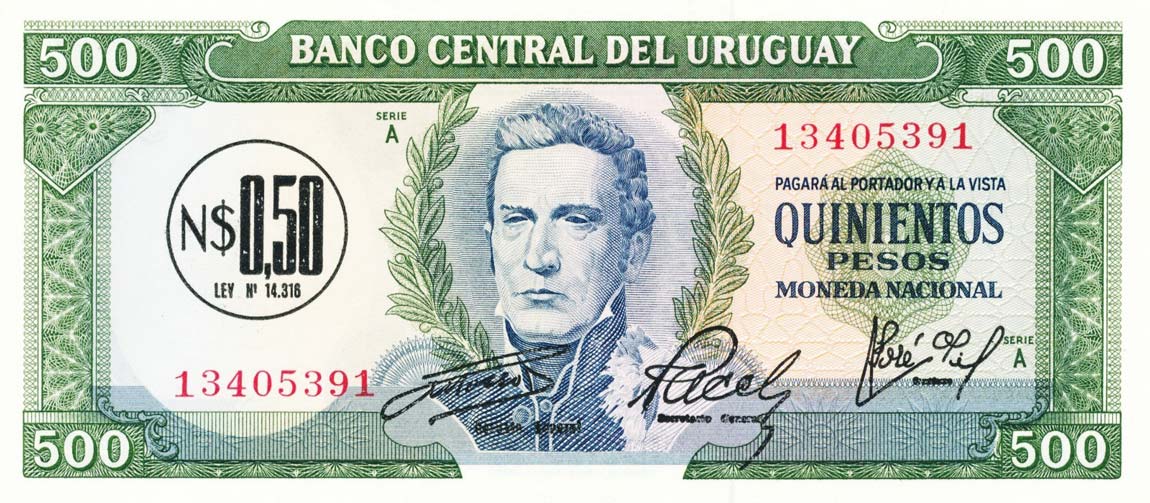 Front of Uruguay p54: 0.5 Nuevo Peso from 1975