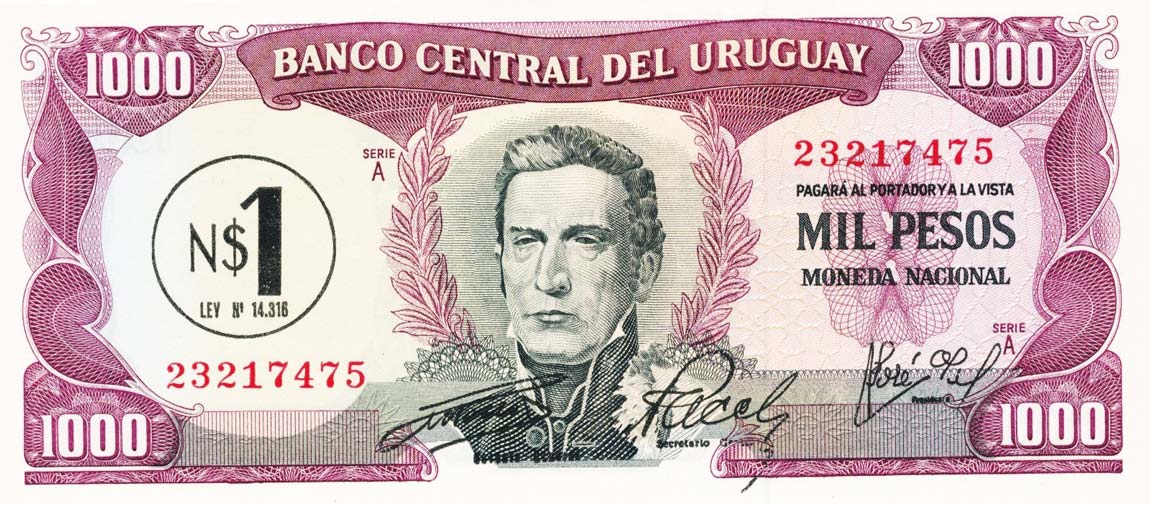 Front of Uruguay p55: 1 Nuevo Peso from 1975