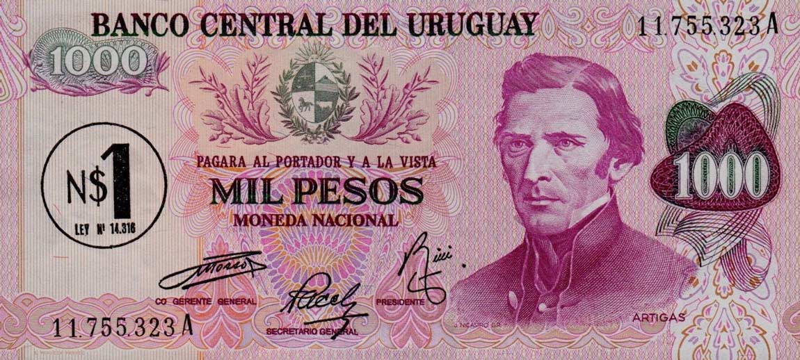 Front of Uruguay p56: 1 Nuevo Peso from 1975