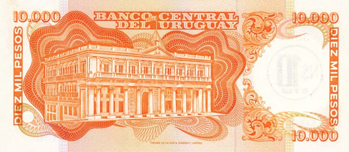 Back of Uruguay p58: 10 Nuevos Pesos from 1975