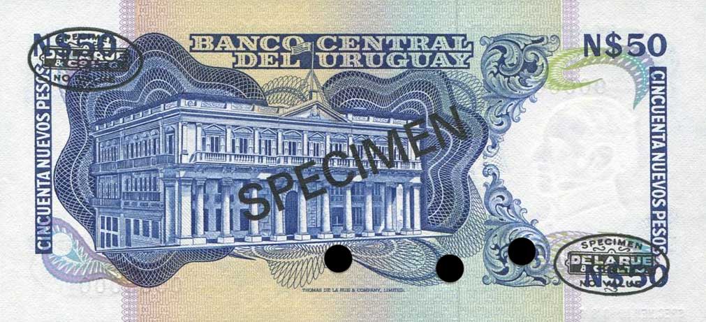 Back of Uruguay p59s: 50 Nuevos Pesos from 1975