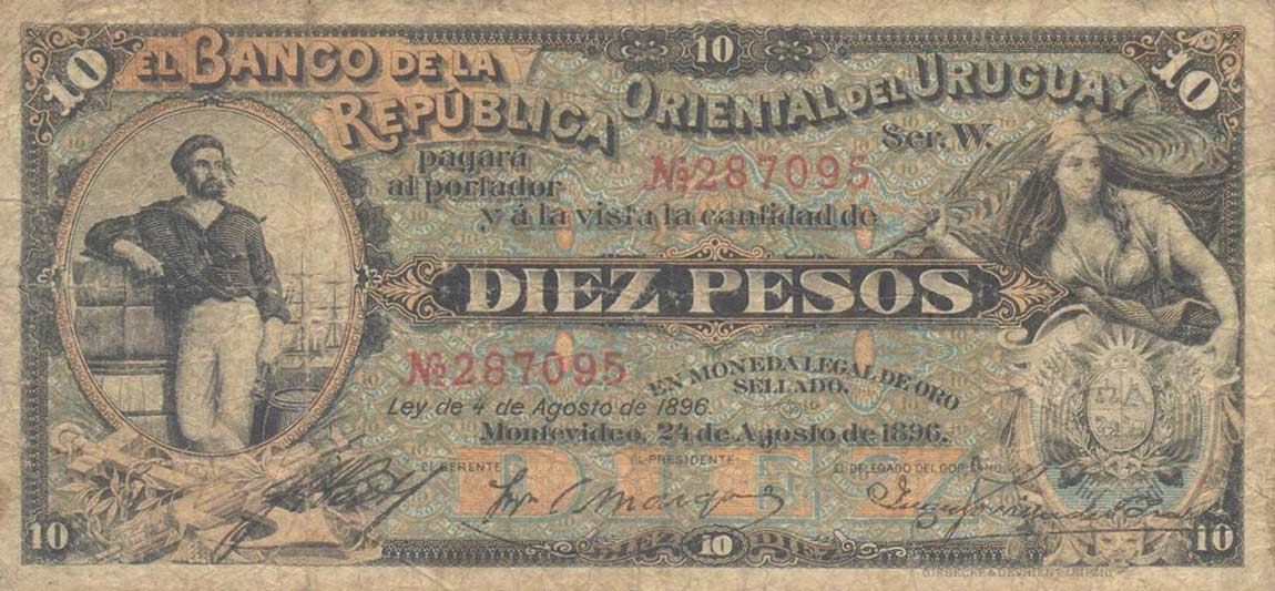 Front of Uruguay p5: 10 Pesos from 1896