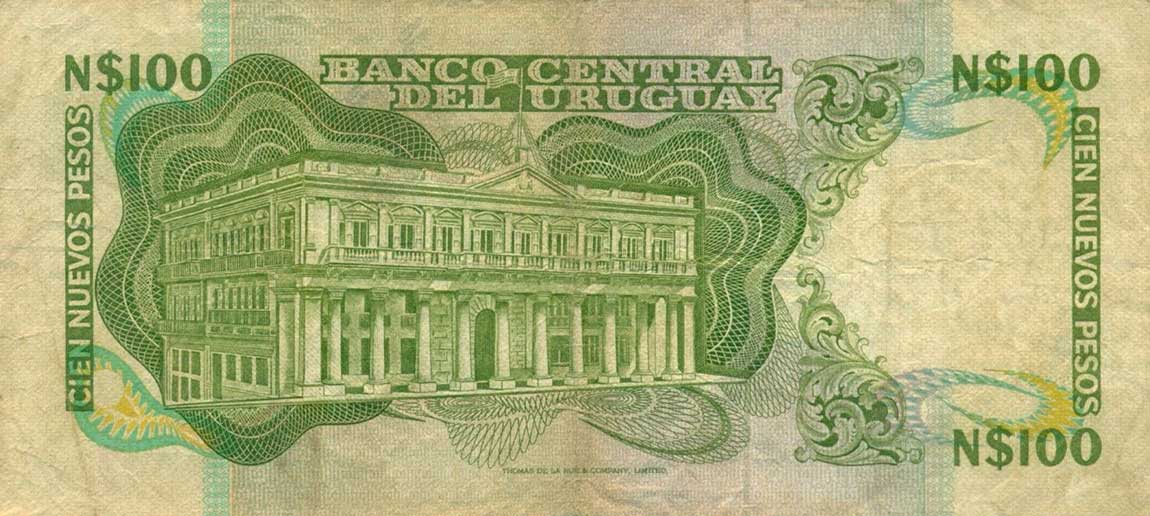 Back of Uruguay p60a: 100 Nuevos Pesos from 1975