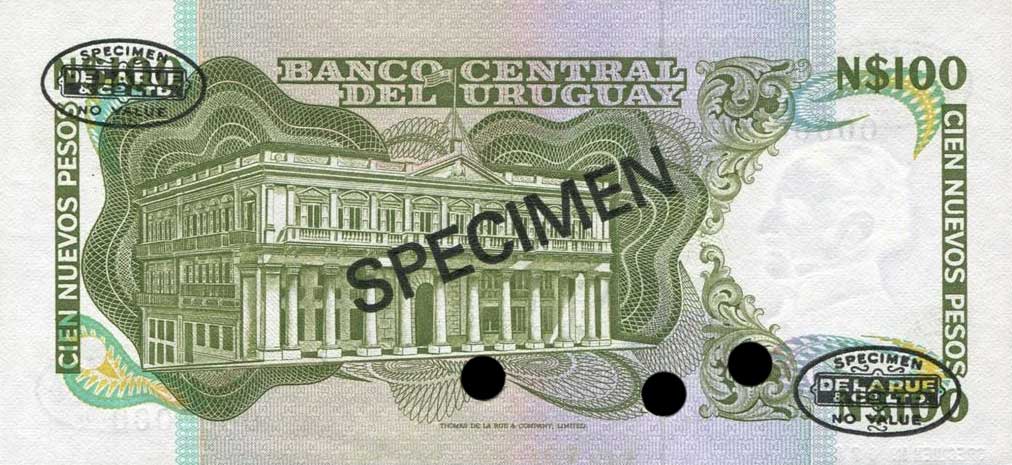 Back of Uruguay p60s: 100 Nuevos Pesos from 1975