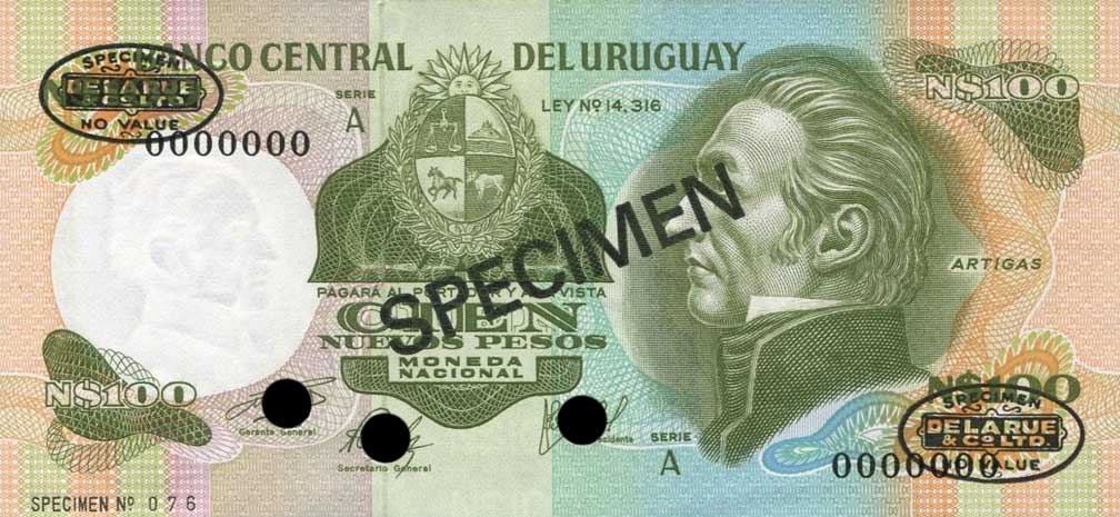 Front of Uruguay p60s: 100 Nuevos Pesos from 1975