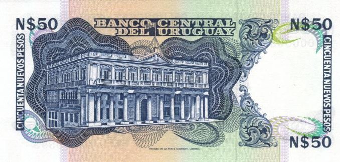 Back of Uruguay p61Aa: 50 Nuevos Pesos from 1988