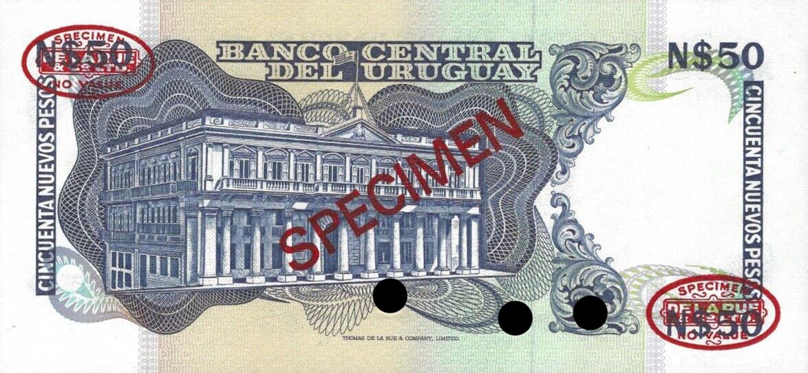 Back of Uruguay p61As: 50 Nuevos Pesos from 1988