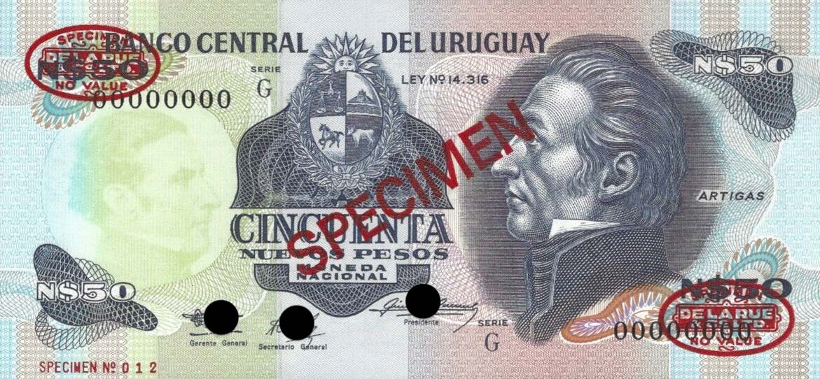 Front of Uruguay p61As: 50 Nuevos Pesos from 1988