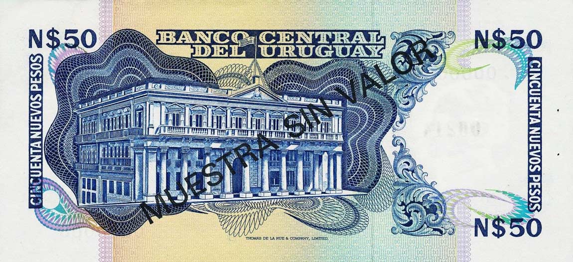 Back of Uruguay p61s: 50 Nuevos Pesos from 1978