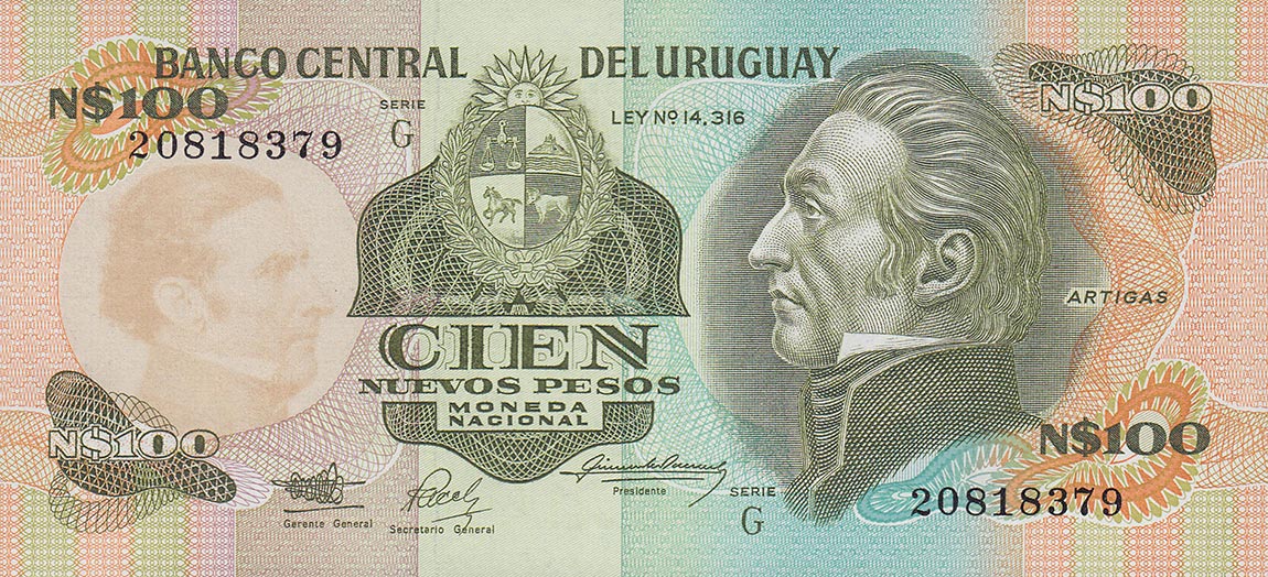 Front of Uruguay p62Aa: 100 Nuevos Pesos from 1987