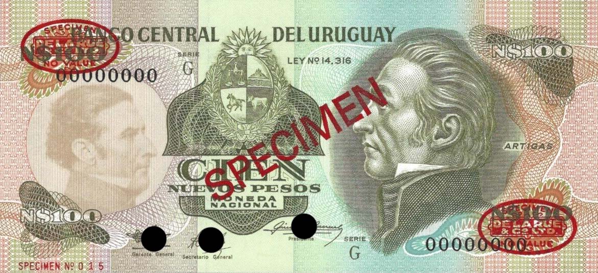 Front of Uruguay p62As: 100 Nuevos Pesos from 1987