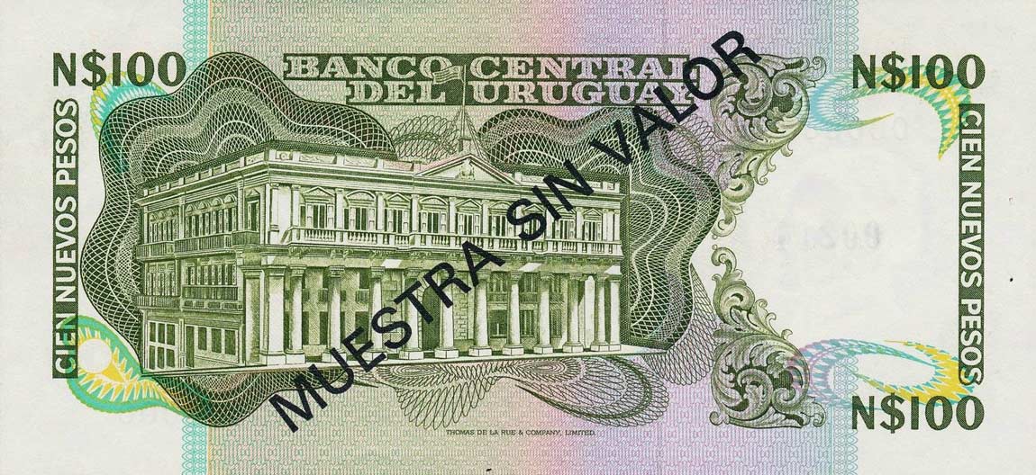 Back of Uruguay p62s: 100 Nuevos Pesos from 1985