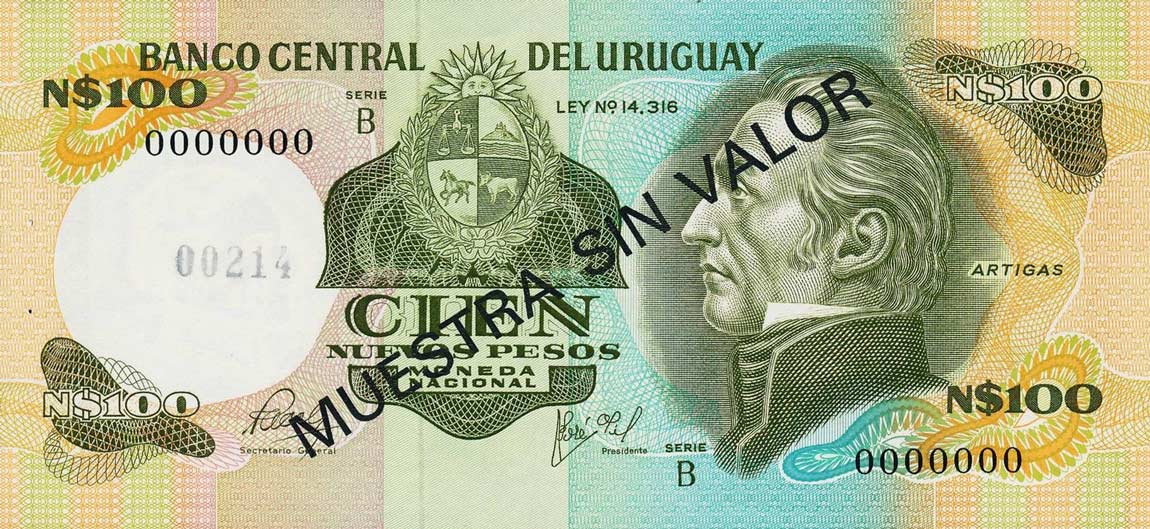Front of Uruguay p62s: 100 Nuevos Pesos from 1985