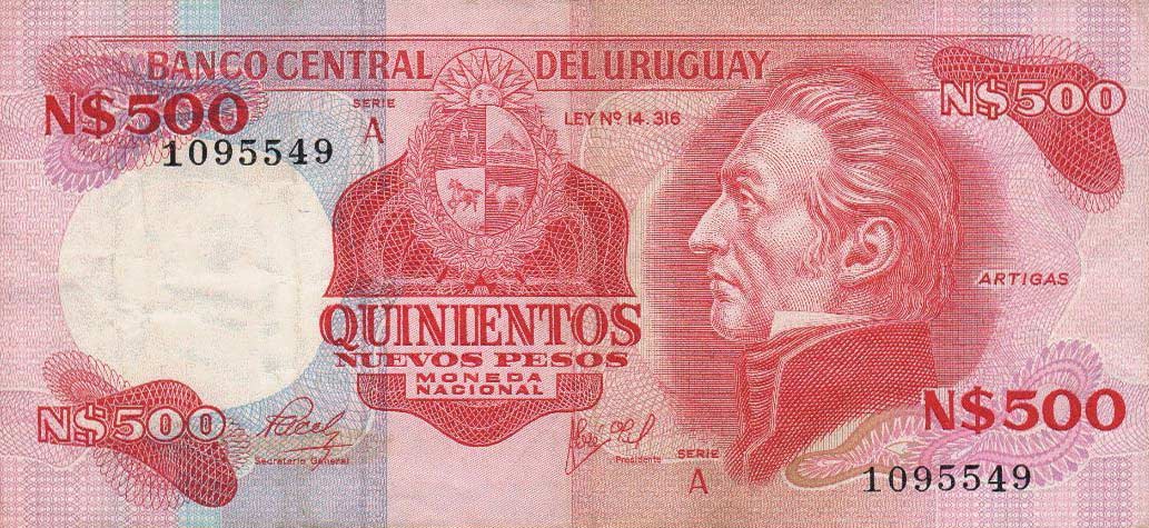 Front of Uruguay p63Aa: 500 Nuevos Pesos from 1991